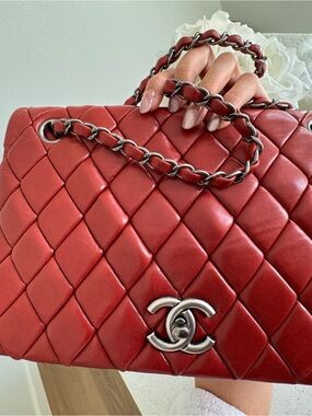 CHANEL Red Quilted Lambskin in ruthenium hardware